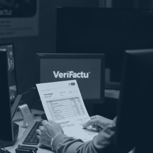 Autónomo revisando facturas en su ordenador, representando cómo prepararse para VeriFactu antes de 2027.